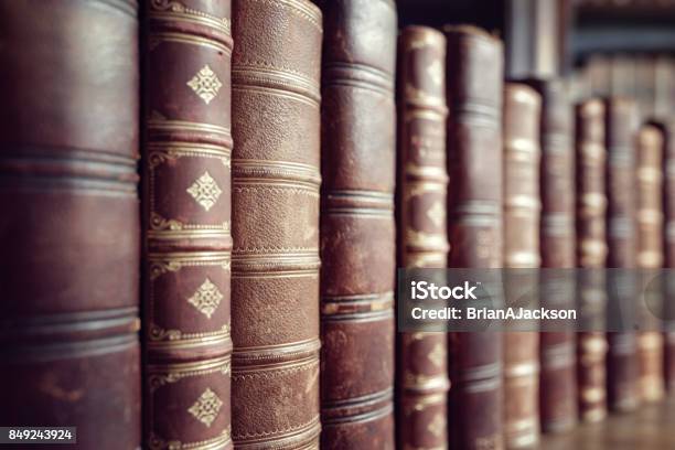 Old Vintage Books In A Row Stock Photo - Download Image Now - Book, Law, History