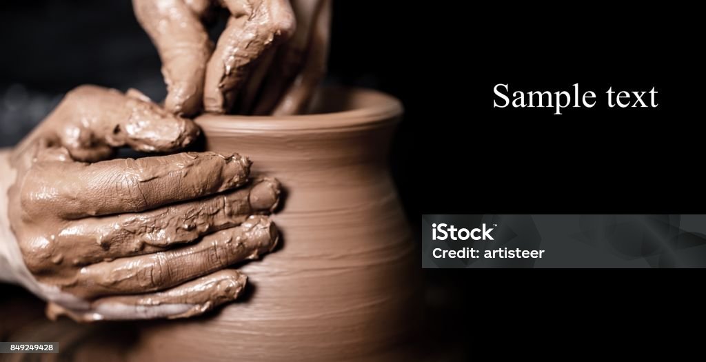 Pottery. Hands of potter making clay pot, closeup photo Potter Stock Photo