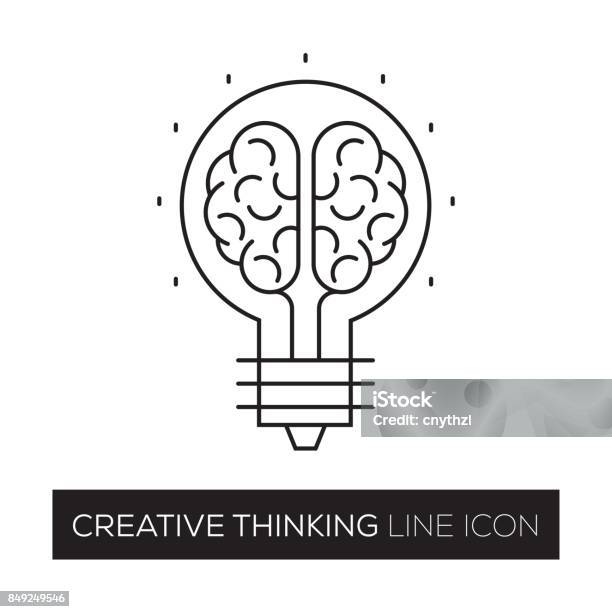 Creative Thinking Concept Line Icon Stock Illustration - Download Image Now - Light Bulb, Human Brain, Intelligence