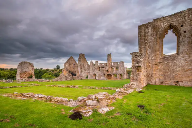 The remains of Egglestone Abbey on the banks of River Tees, near Barnard Castle in County Durham