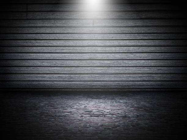 istock 3D grunge room interior with wooden wall and stone floor 849264112