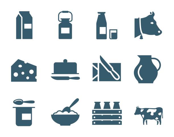 набор векторных молочных продуктов - молочный продукт stock illustrations