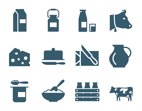 Dairy products vector icon set