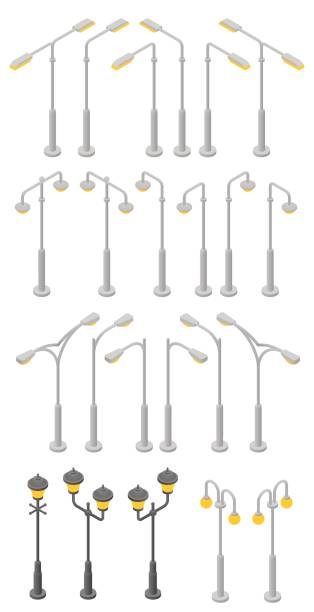 Park and street lamp posts and lanterns. Isometric illustration vector art illustration