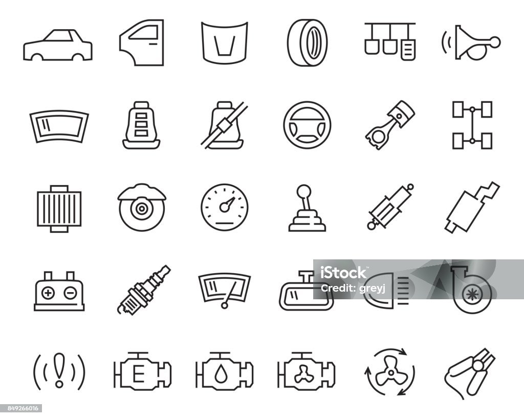 Car parts vector icon set in thin line style Icon Symbol stock vector