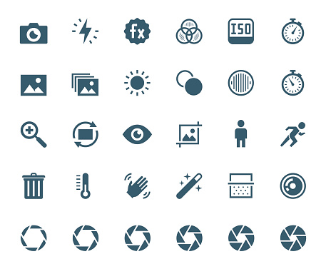 Photography and digital camera related vector icon set