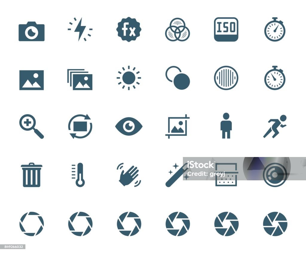 Photography and digital camera related vector icon set Icon stock vector