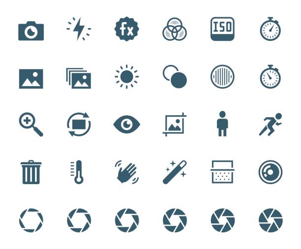 Photography and digital camera related vector icon set Photography and digital camera related vector icon set digital camera photos stock illustrations