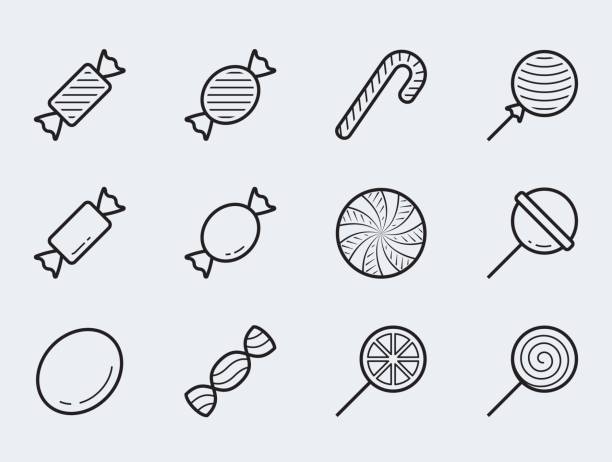 Candy vector icon set in thin line style vector art illustration