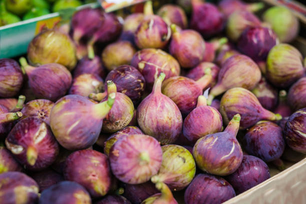 Heap of tasty organic figs Heap of tasty organic figs at local farmers market fig photos stock pictures, royalty-free photos & images