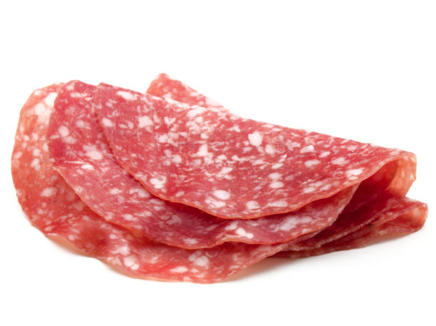 istock Salami sausage slices isolated on white background cutout 849282492