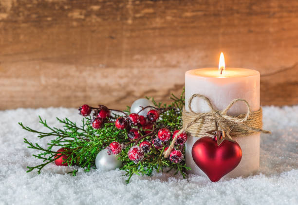 istock Christmas composition with candlelight and ornaments 849283098