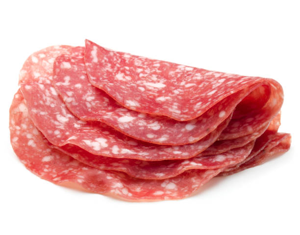 istock Salami sausage slices isolated on white background cutout 849287626
