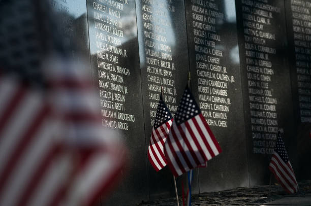 Philadelphia, PA, USA - September 15, 2017: American flags are placed during an observance of National POW/MIA Recognition Day, at the Philadelphia Vietnam Veterans Memorial in Philadelphia, Pennsylvania.