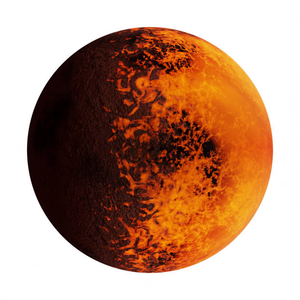 istock tidally locked exoplanet with a molten and a rocky side, isolated on white background 849297268