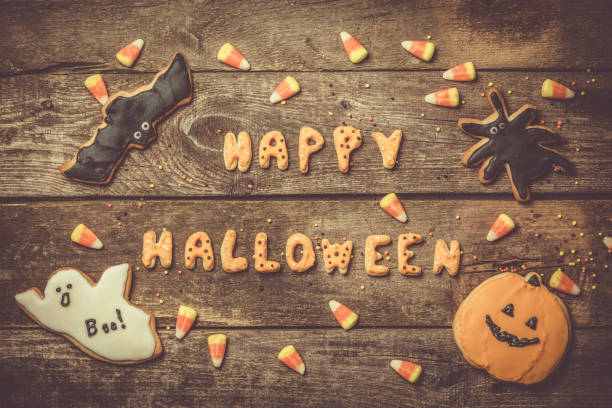istock Halloween concept with cookies and candies 849301380