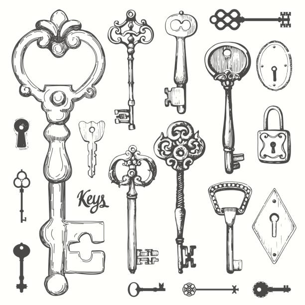 Vector Set Of Handdrawn Antique Keys Illustration In Sketch Style
