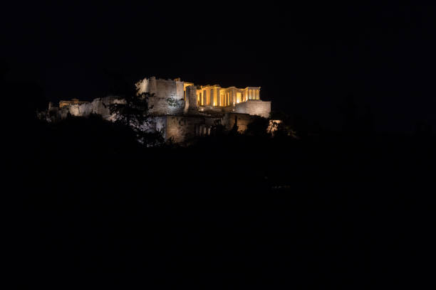 istock Side view of the Acropolis at night 849302392