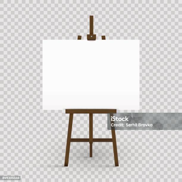 Blank Canvas On A Artist Easel Blank Art Board And Wooden Easel Isolated On Transparent Background Vector Illustration Stock Illustration - Download Image Now