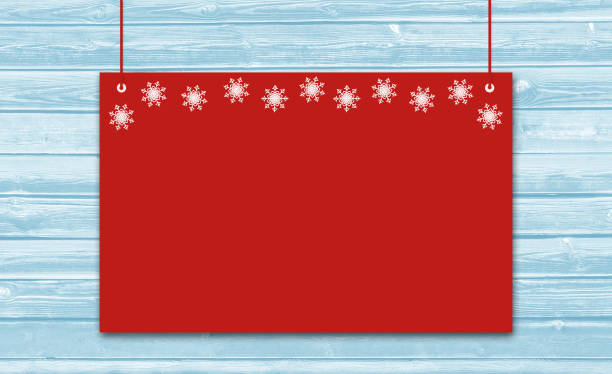 Red hanging Board with snowflakes. Red hanging Board with snowflakes for Christmas greetings with copy space for text. head board bed blue stock illustrations
