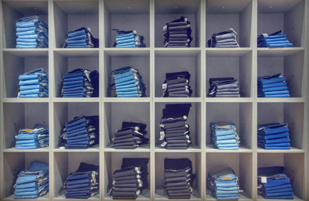 Jeans in the fashion store Jeans in the fashion store garment store fashion rack stock pictures, royalty-free photos & images