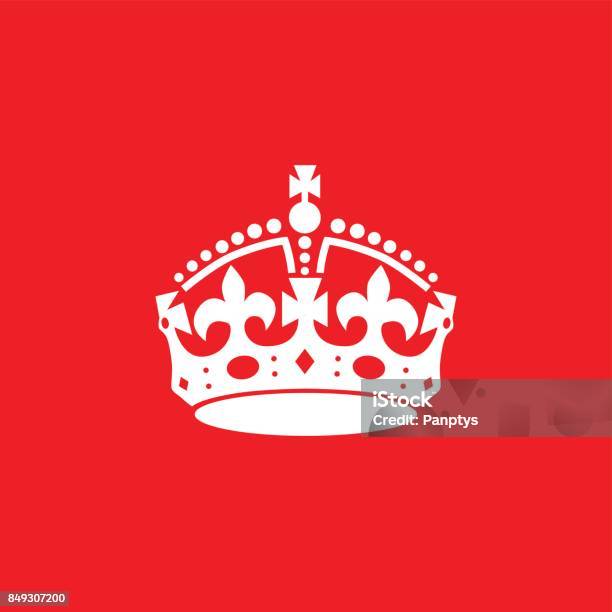 English Crown Icon Isolated On Red Background Stock Illustration - Download Image Now - Crown - Headwear, Queen - Royal Person, England