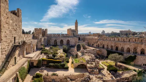 Panorama of the Jerusalem Citadel or Tower of David, Israel.