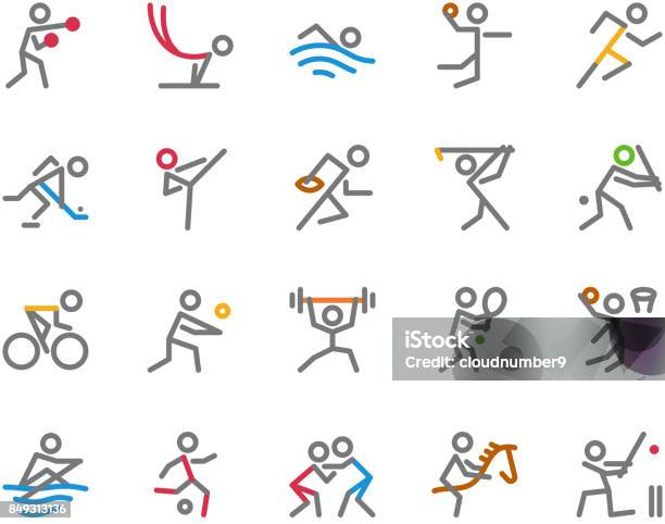 Sport Icons Monoline Human Figure Concept Stock Illustration - Download Image Now - Symbol, Wrestling, Basketball - Sport