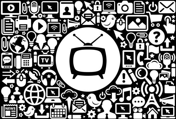 tv box значок черно-белый интернет технологии фон - announcement message the media television bird stock illustrations