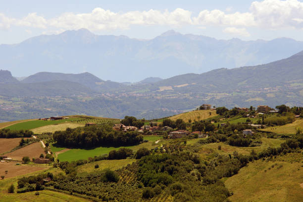 istock panoramic view over landscape in Marche, Italy 849316348