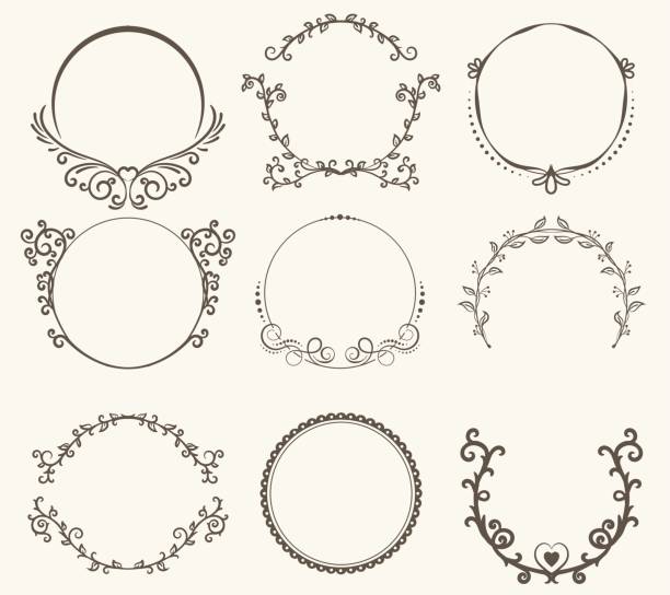 vektor-set kreis rahmen - vintage-stil - carved ornament stock-grafiken, -clipart, -cartoons und -symbole