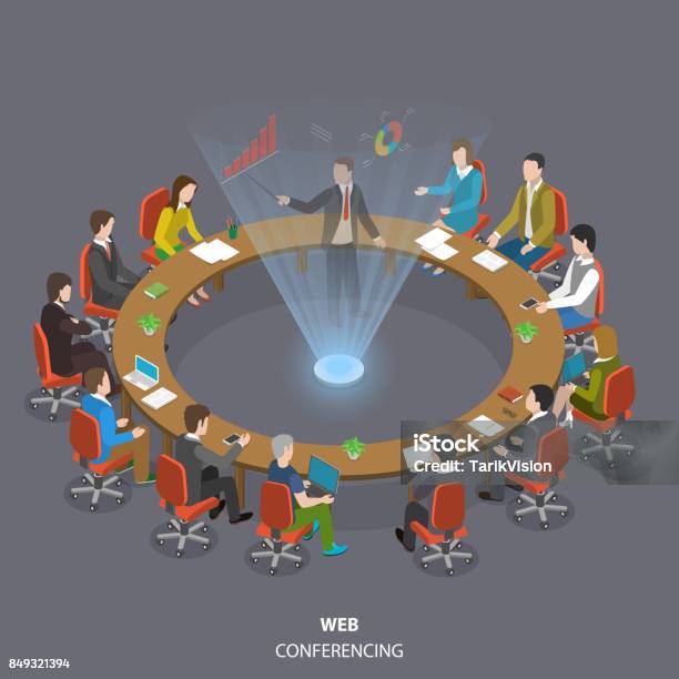 Web Conferencing Flat Isometric Low Poly Vector Concept Stock Illustration - Download Image Now