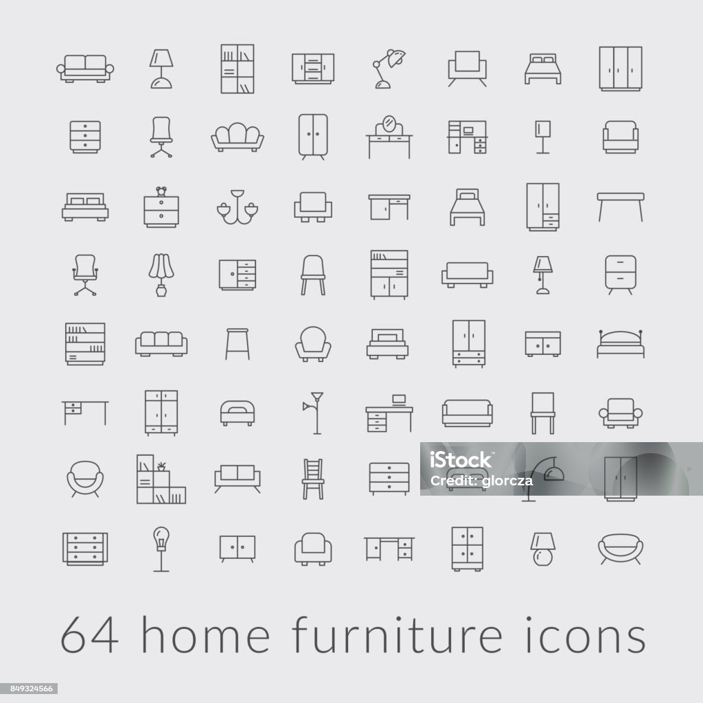 big collection of home furniture icons Furniture stock vector