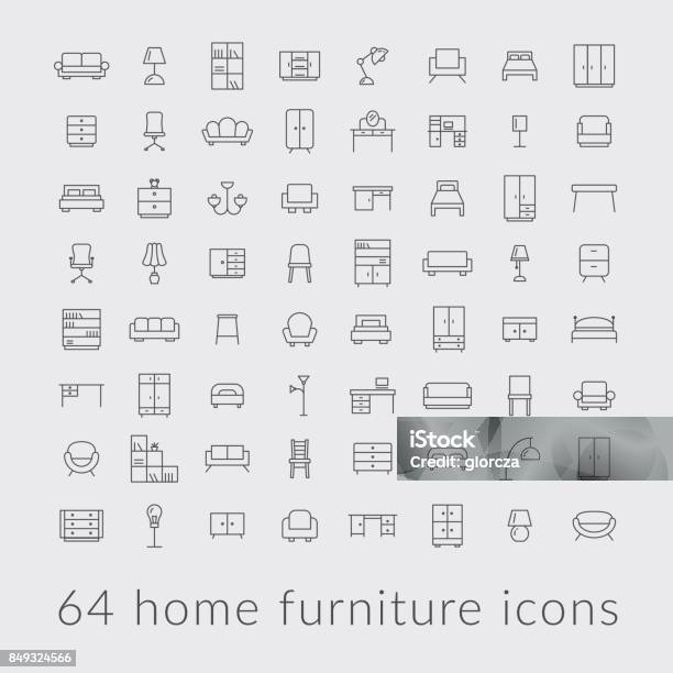 Big Collection Of Home Furniture Icons Stock Illustration - Download Image Now - Furniture, Icon Symbol, Sofa