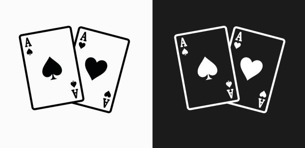 illustrazioni stock, clip art, cartoni animati e icone di tendenza di icona di ace of spades and hearts su sfondi vettoriali in bianco e nero - asso