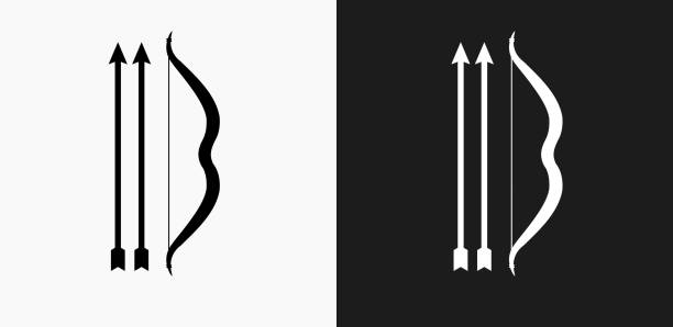 illustrazioni stock, clip art, cartoni animati e icone di tendenza di icona di un arco e due frecce su sfondi vettoriali in bianco e nero - 2417