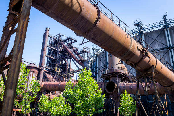 istock Old steel rusty pipeline in the steel mill 849331890