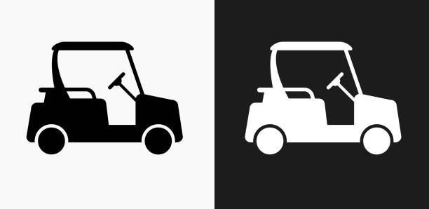 Golf Cart Icon on Black and White Vector Backgrounds vector art illustration