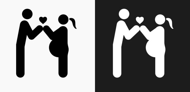 Couple In Love Expecting a Child Icon on Black and White Vector Backgrounds Couple In Love Expecting a Child Icon on Black and White Vector Backgrounds. This vector illustration includes two variations of the icon one in black on a light background on the left and another version in white on a dark background positioned on the right. The vector icon is simple yet elegant and can be used in a variety of ways including website or mobile application icon. This royalty free image is 100% vector based and all design elements can be scaled to any size. pregnant clipart stock illustrations