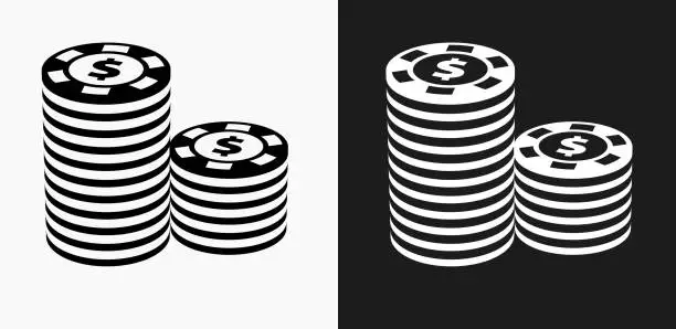 Vector illustration of Poker Chips Icon on Black and White Vector Backgrounds