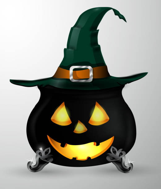 cartoon halloween witchs kessel - witchs hat stock-grafiken, -clipart, -cartoons und -symbole