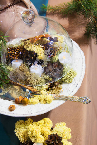 istock Served table. Beautifully decorated dishes. Christmas background. 849341762