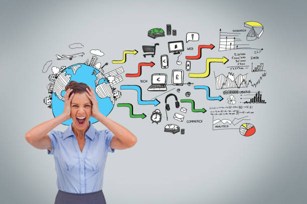 istock Screaming businesswoman worrying about graphics 849341778