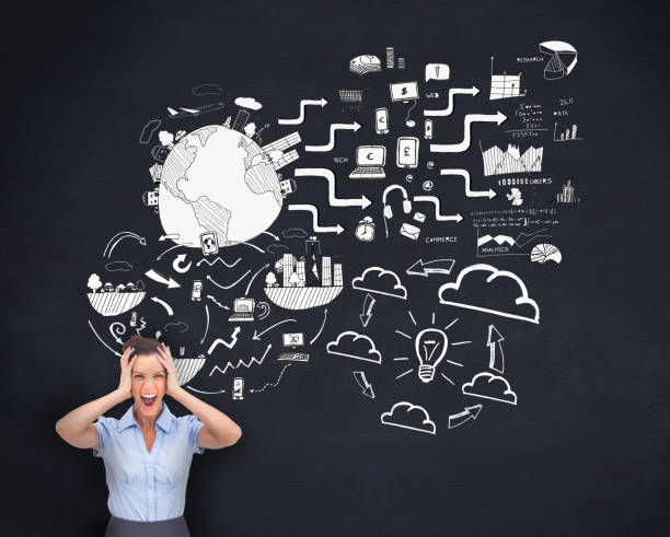 istock Screaming businesswoman worrying about white graphics 849341852