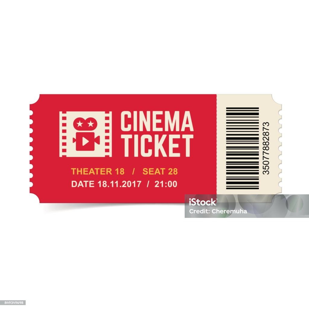 Ticket de cinéma isolé sur fond blanc. - clipart vectoriel de Ticket libre de droits