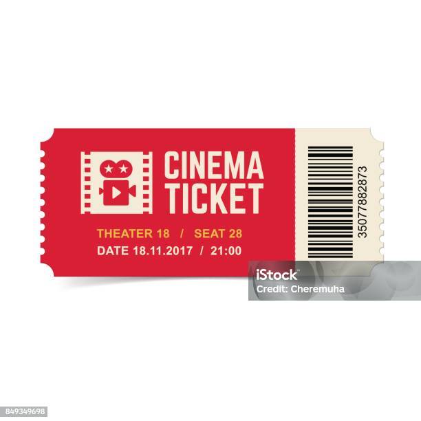 Ticket De Cinéma Isolé Sur Fond Blanc Vecteurs libres de droits et plus d'images vectorielles de Ticket - Ticket, Cinéma, Film cinématographique