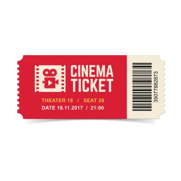 Cinema ticket isolated on white background. Vector red cinema ticket isolated on white background. cinema ticket stock illustrations