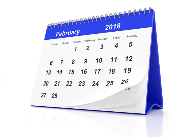 istock February 2018 Blue Plastic Framed Desktop Calendar on White Background 849355998