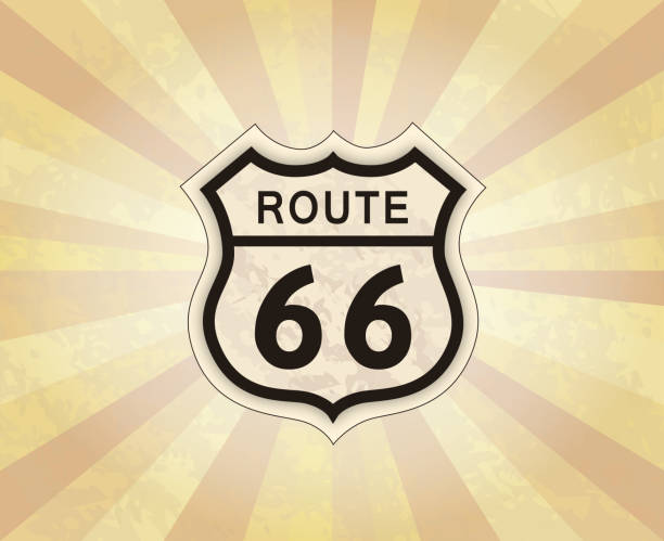 ilustrações, clipart, desenhos animados e ícones de sinal da rota 66. ícone de estrada americana. viajar fundo retrô de eua. - route 66 sign hotel retro revival