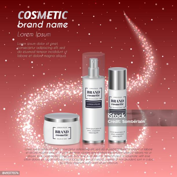 3d Realistic Cosmetic Bottle Ads Template Cosmetic Brand Advertising Concept Design With Glittering Dust Background Stock Illustration - Download Image Now